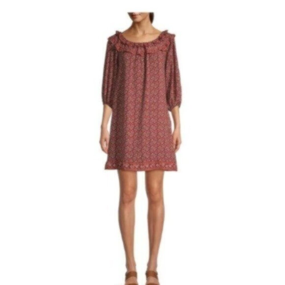 NWT Max Studio Rust/Red Floral Ruffled Dress Large